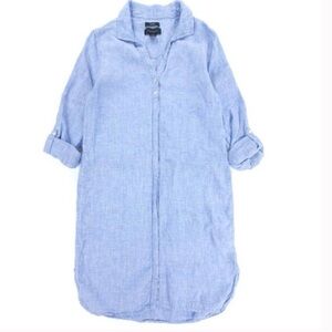 TAHARI 100% Linen Long Sleeve Shirt Dress Minimal Old Money Blue Small‎ AO0137